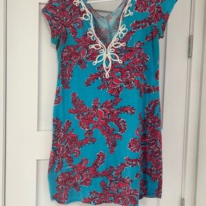 Lilly Pulitzer Turquoise & Fuchsia Floral V-Neck Dress